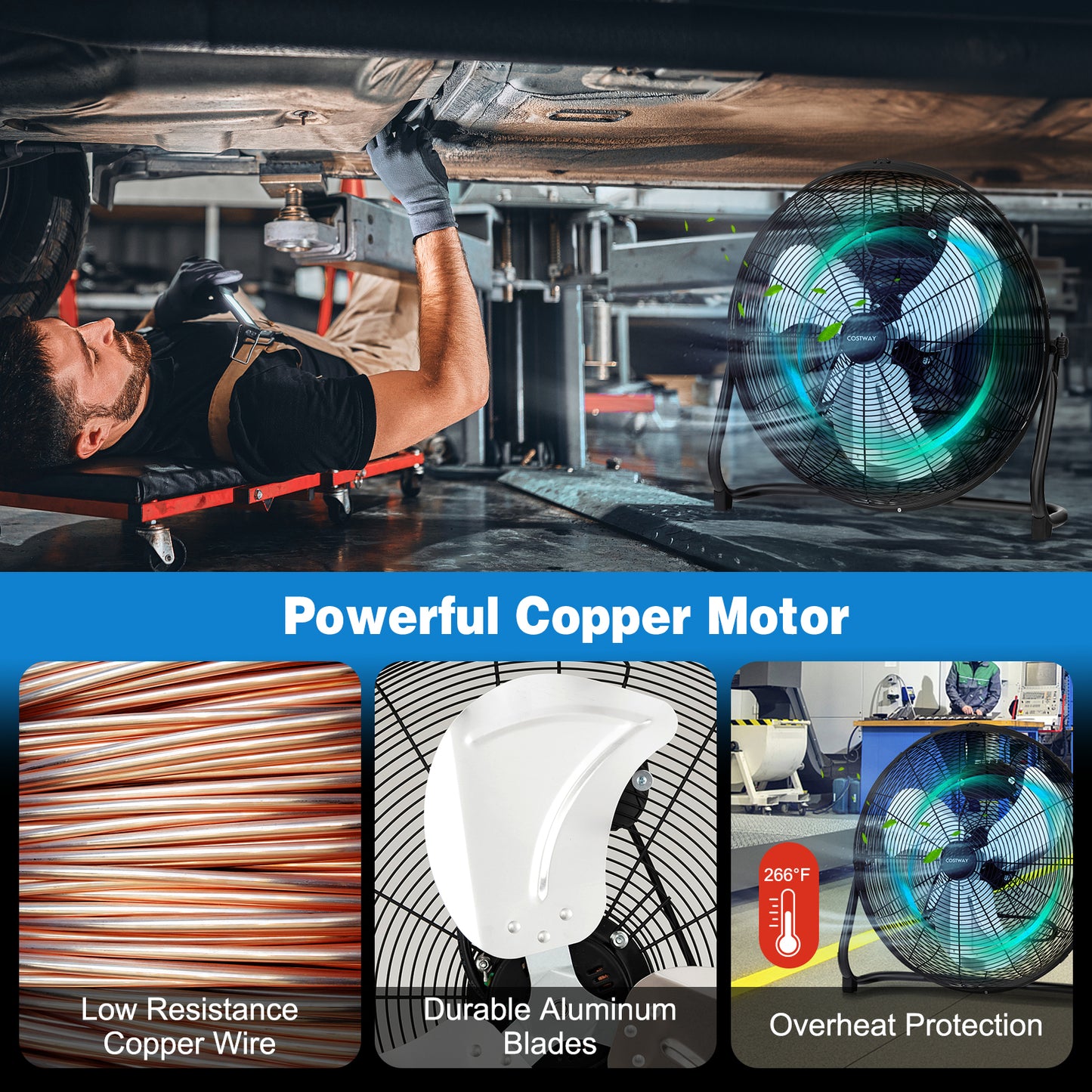 3-Speed High Velocity Floor Fan with Adjustable Tilt Angle and Handle, Black Fans at Gallery Canada