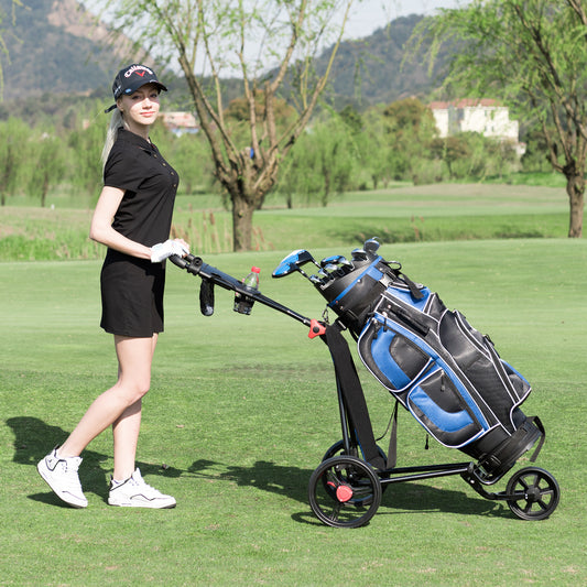 3 Wheel Durable Foldable Steel Golf Cart with Mesh Bag, Black Golf Black at Gallery Canada