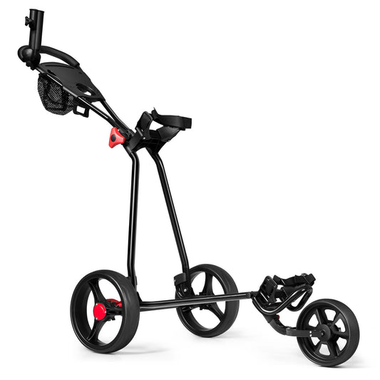 3 Wheel Durable Foldable Steel Golf Cart with Mesh Bag, Black at Gallery Canada