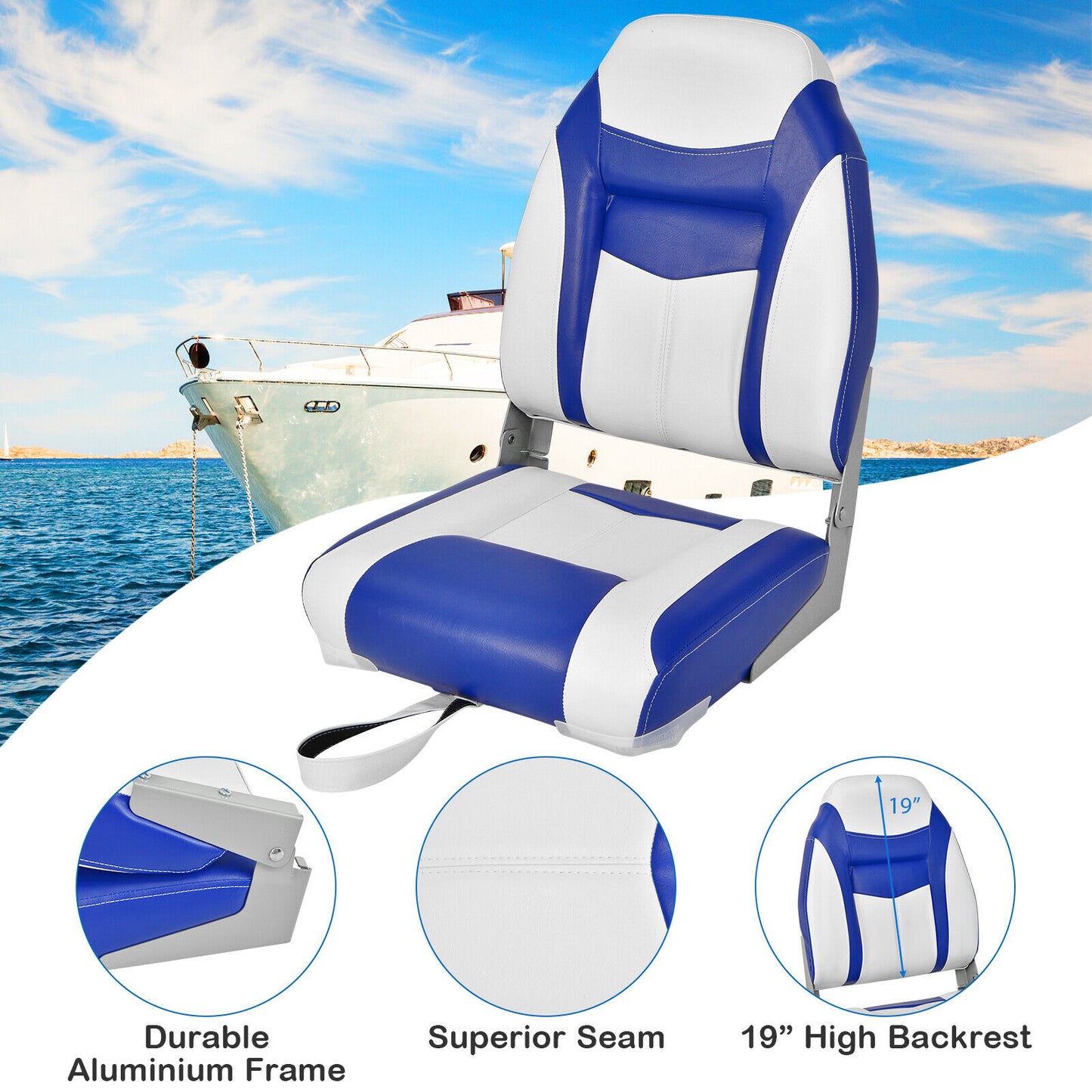 2 Piece High Back Folding Boat Seat Set, Blue Water Sports at Gallery Canada