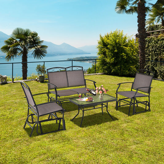 4 Piece Patio Glider Set, Tempered Glass Table Top, Brown Patio Conversation Sets Brown at Gallery Canada