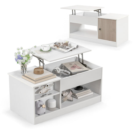 Modern Coffee Table with Lift Tabletop and Storage Compartments, White