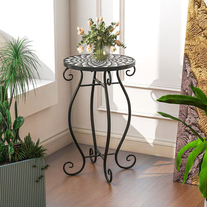 Small Plant Stand with Weather Resistant Ceramic Tile Tabletop, Black & White at Gallery Canada