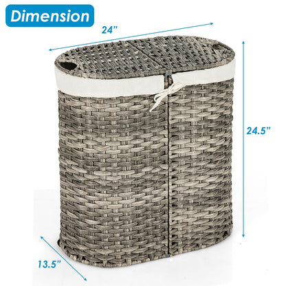 Handwoven Laundry Hamper Basket with 2 Removable Liner Bags, Gray