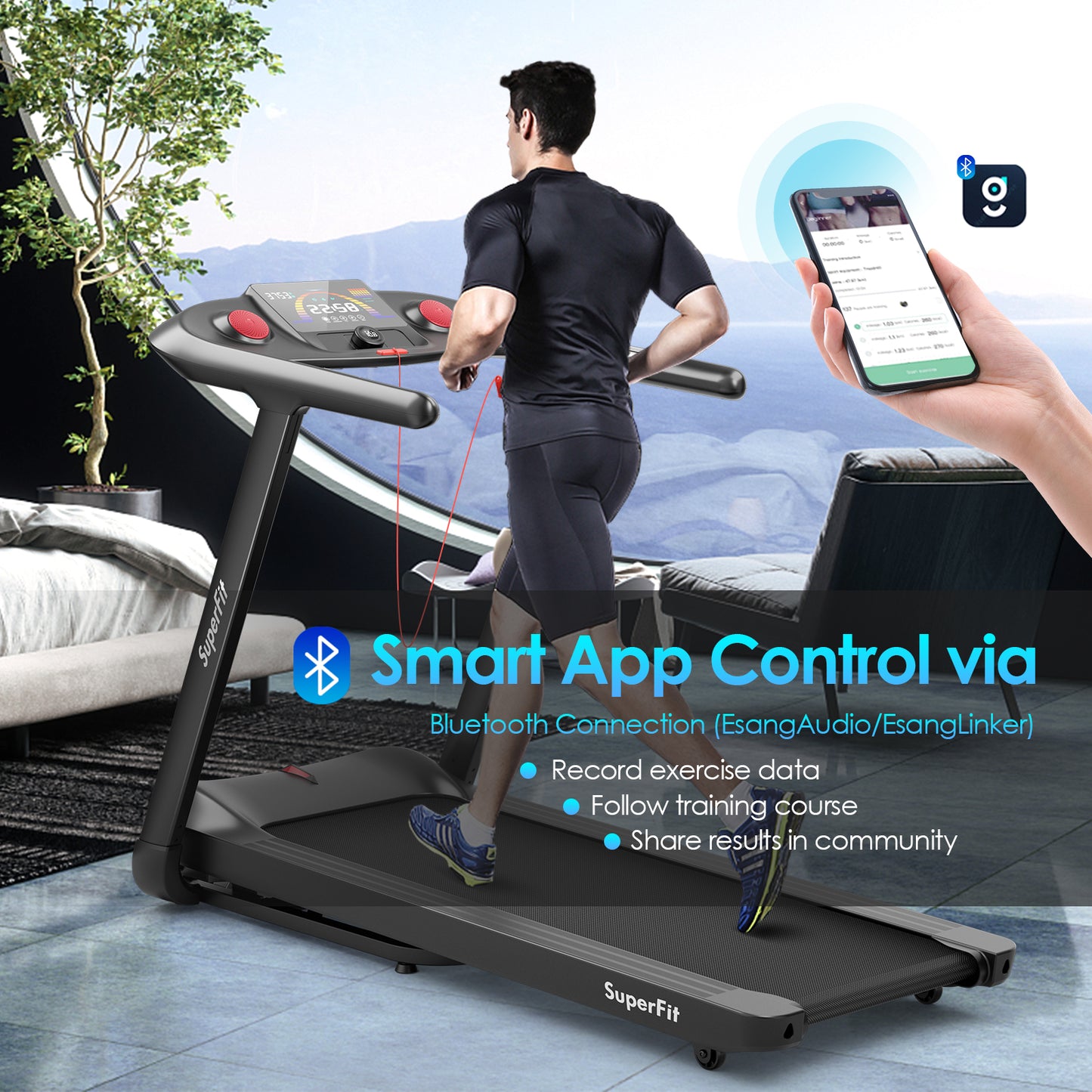 4.75HP Folding Treadmill, Touch Screen Control, Black Treadmills at Gallery Canada