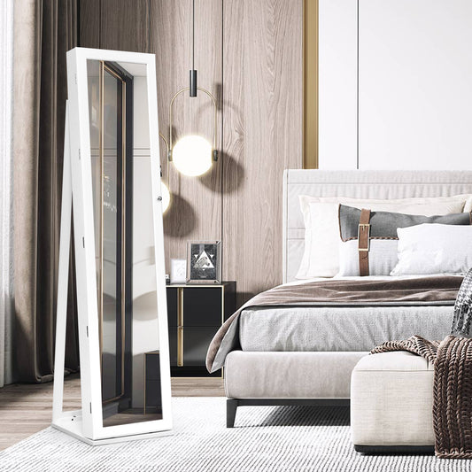 Lockable Freestanding Jewelry Armoire, Full Length Mirror, White Jewelry Armoires White at Gallery Canada