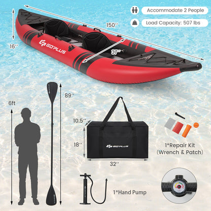 Inflatable 2-person Kayak Set with Aluminium Oars and Repair Kit, Red