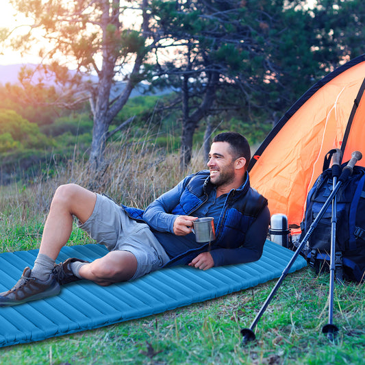 3 Inch Thick Inflatable Waterproof Camping Sleeping Pad, Blue Air Mattresses & Sleeping Bags Blue at Gallery Canada