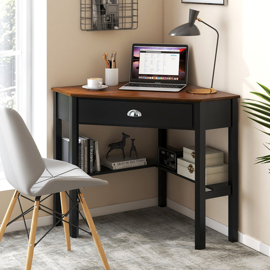 Corner Wooden Laptop Computer Desk, Brown Corner Desks Brown at Gallery Canada