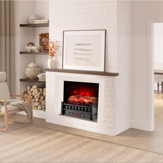 20 Inch Electric Fireplace Heater with Realistic Birchwood Ember Bed, Black Fireplaces Black at Gallery Canada