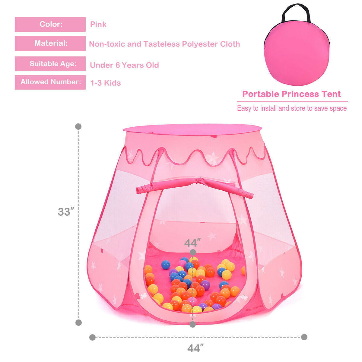 Pink Portable Kid Play House Play Tent with 100 Balls, Pink at Gallery Canada