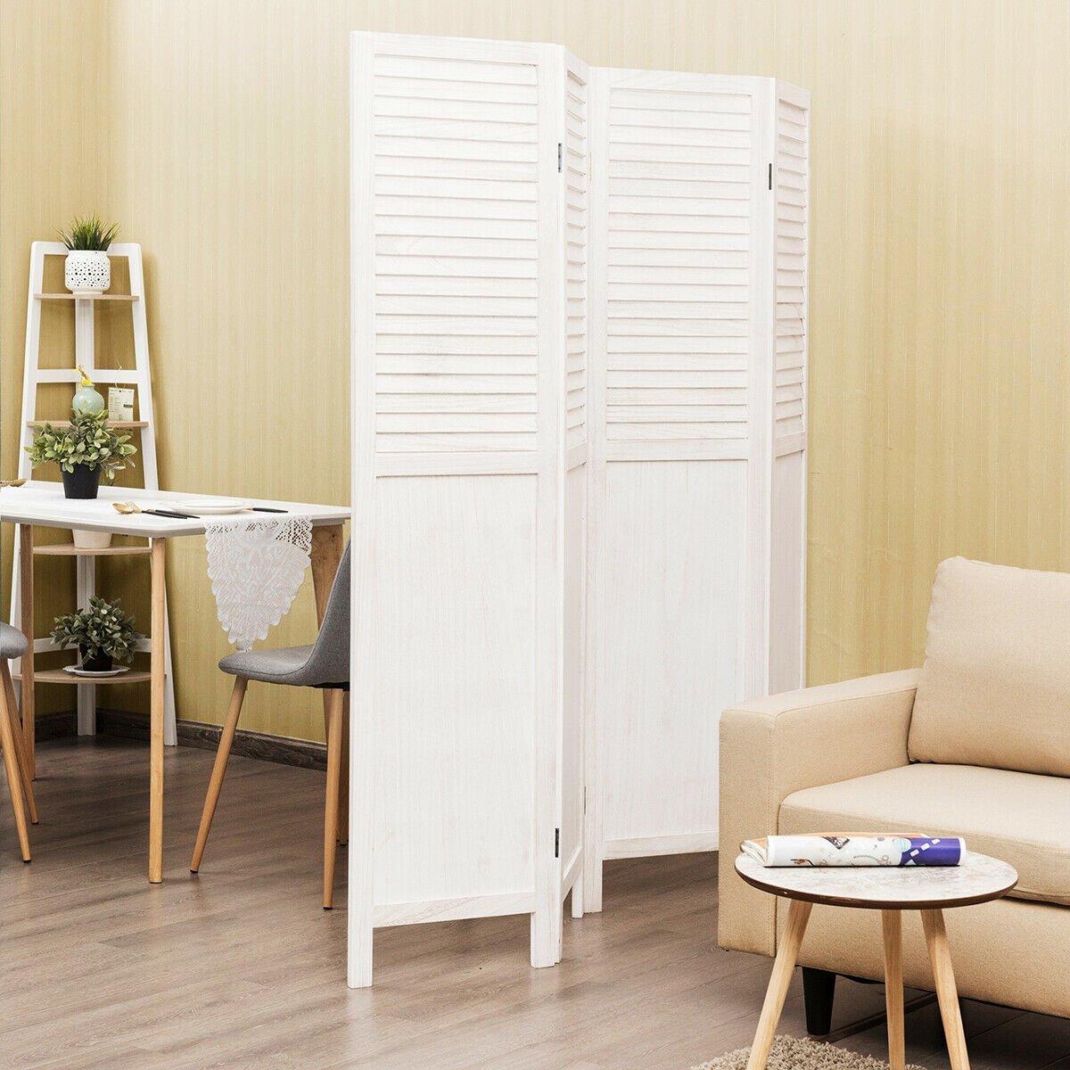5.6 Ft Tall 4 Panel Folding Privacy Room Divider, White at Gallery Canada