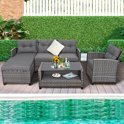4 Pieces Patio Rattan Furniture Set with Cushion and Table Shelf, Gray at Gallery Canada