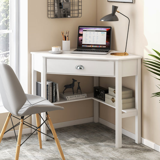 Corner Wooden Laptop Desk, White
