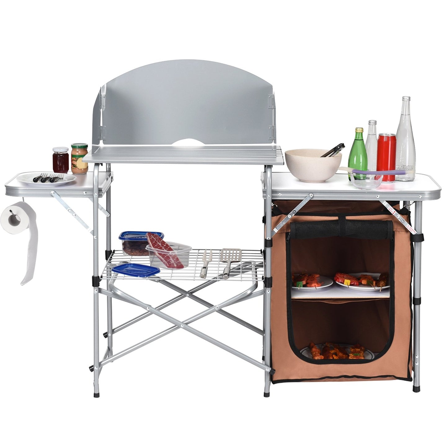 Foldable Outdoor BBQ Portable Grilling Table With Windscreen Bag, Brown at Gallery Canada