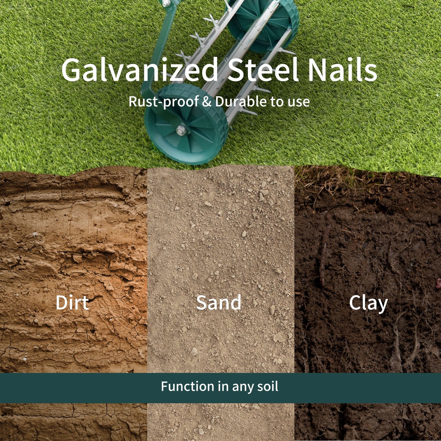 18 Inch Rolling Lawn Aerator with Anti-slip Handle and Tine Spikes, Green Lawn Care Tools at Gallery Canada