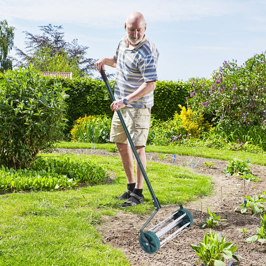 18 Inch Rolling Lawn Aerator, Anti-Slip Handle, Green Lawn Care Tools Green at Gallery Canada