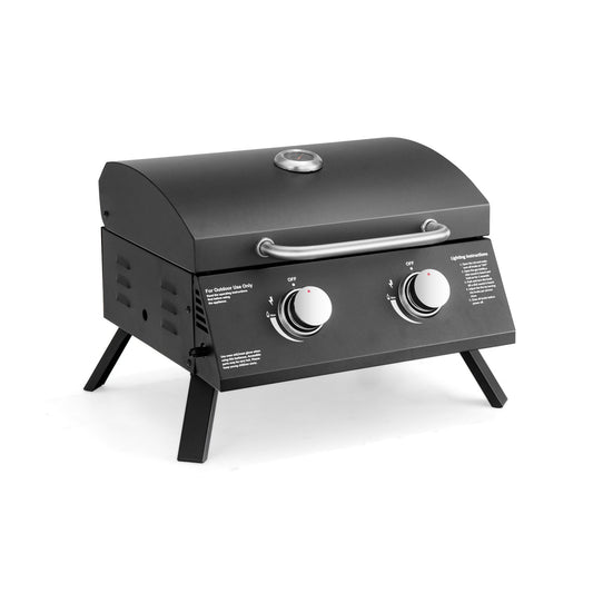 2-Burner Propane Gas Grill 20000 BTU Outdoor Portable with Thermometer, Black