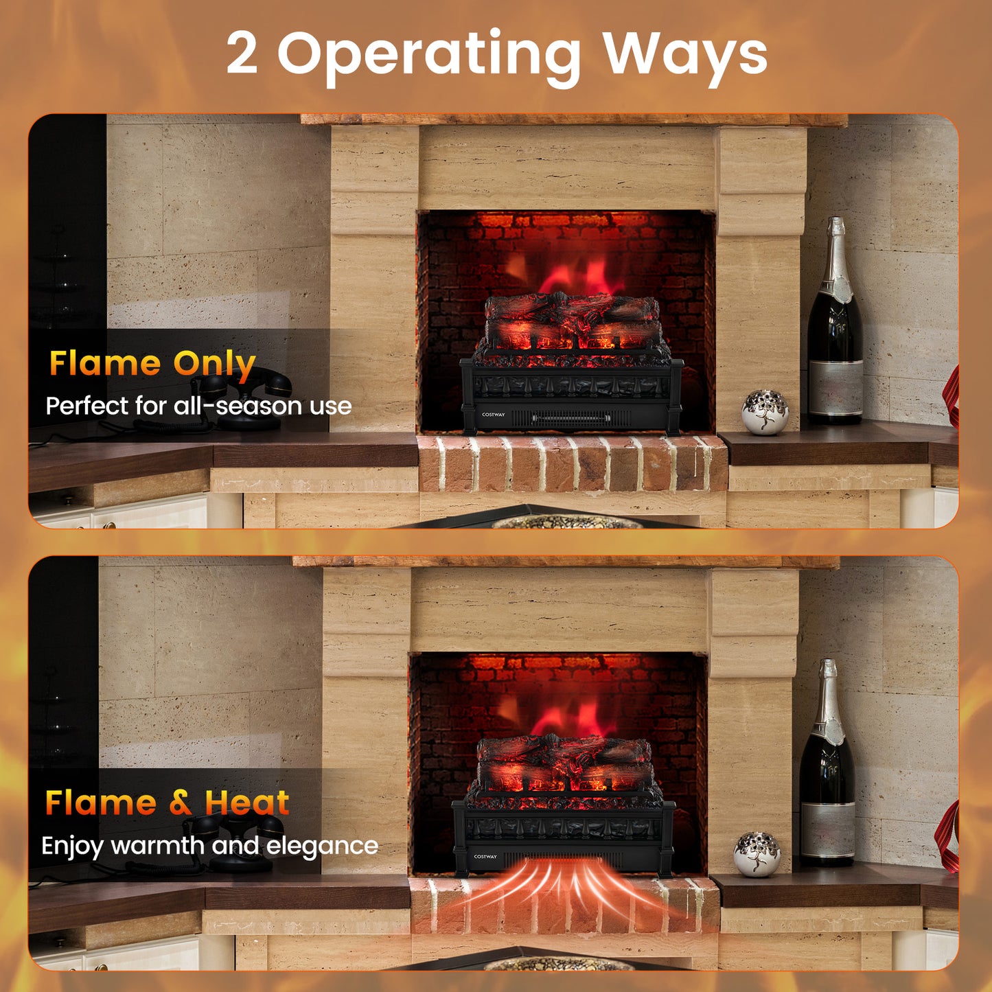 20 Inch Electric Fireplace Heater, Realistic Pinewood Ember Bed, Black Fireplaces at Gallery Canada