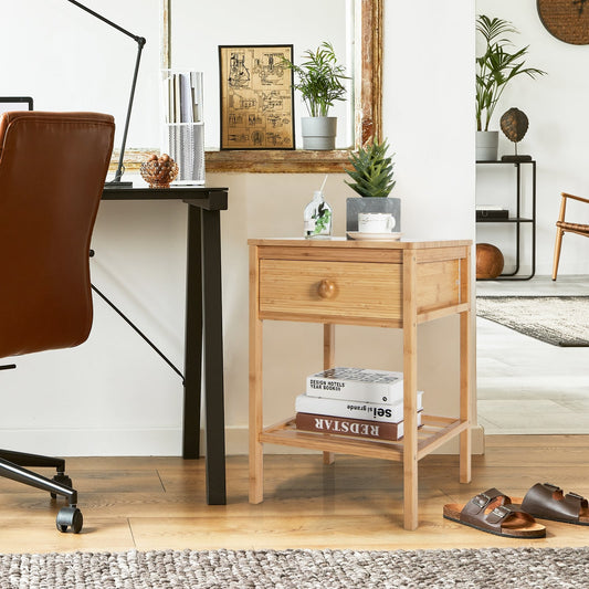 Bamboo Nightstand With Drawer, Open Shelf, Natural Nightstands Natural at Gallery Canada