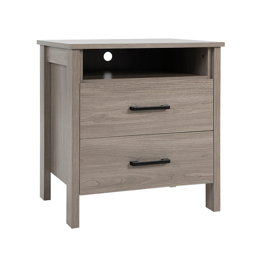 Modern Wood Grain Nightstand with Cable Hole and Open Compartment, Natural