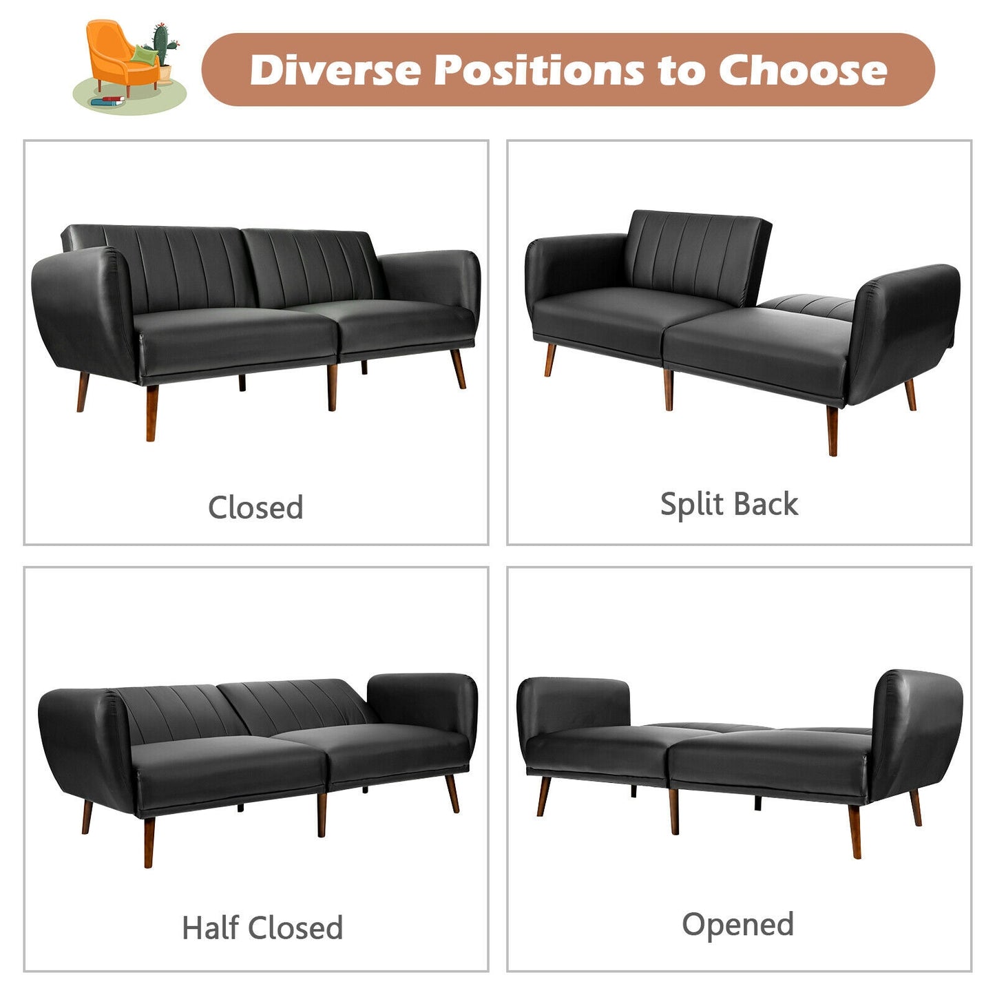 3 Seat Convertible Sofa Bed with Adjustable Backrest for Living Room, Black Sofas & Loveseats at Gallery Canada