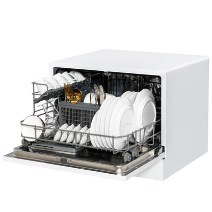 Compact Countertop Dishwasher with 6 Place Settings and 5 Washing Programs, White