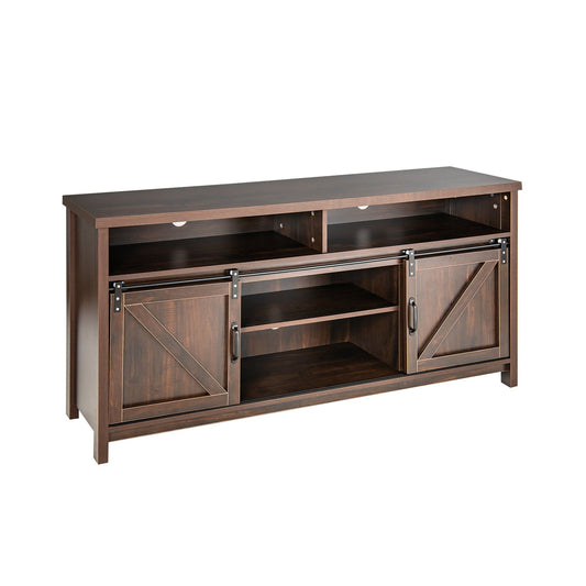 59 Inch Sliding Barn Door TV Stand with Adjustable Shelves for TVs up to 65 Inch, Dark Brown at Gallery Canada