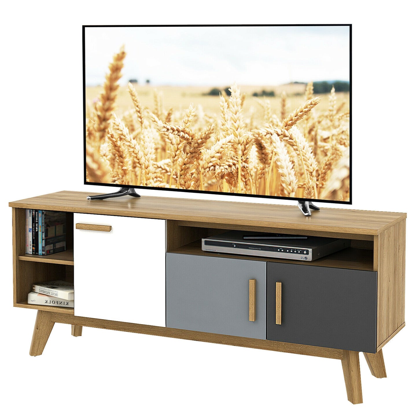 65 Inch TV Stand, 3 Cabinets, 3 Shelves, Natural Entertainment Centers & TV Stands at Gallery Canada