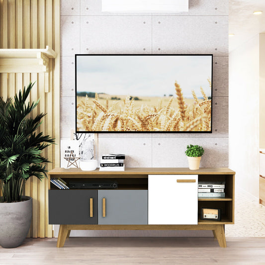 65 Inch TV Stand, 3 Cabinets, 3 Shelves, Natural Entertainment Centers & TV Stands Natural at Gallery Canada