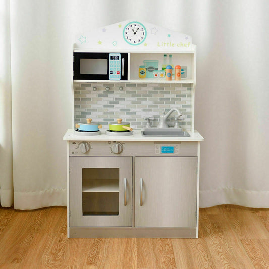 Kids Wooden Pretend Cooking Playset, Beige Play Kitchen Sets Beige at Gallery Canada