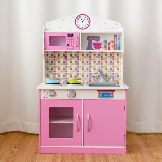 Kids Wooden Pretend Cookware Playset, Pink Play Kitchen Sets Pink at Gallery Canada