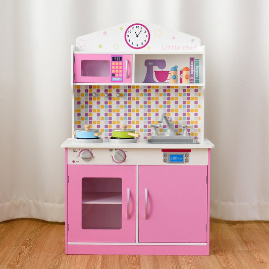 Kids Wooden Pretend Cookware Playset, Pink Play Kitchen Sets Pink at Gallery Canada