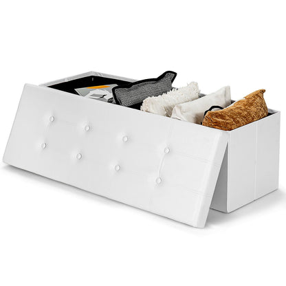 45 Inch Large Folding Ottoman Storage Seat, White at Gallery Canada
