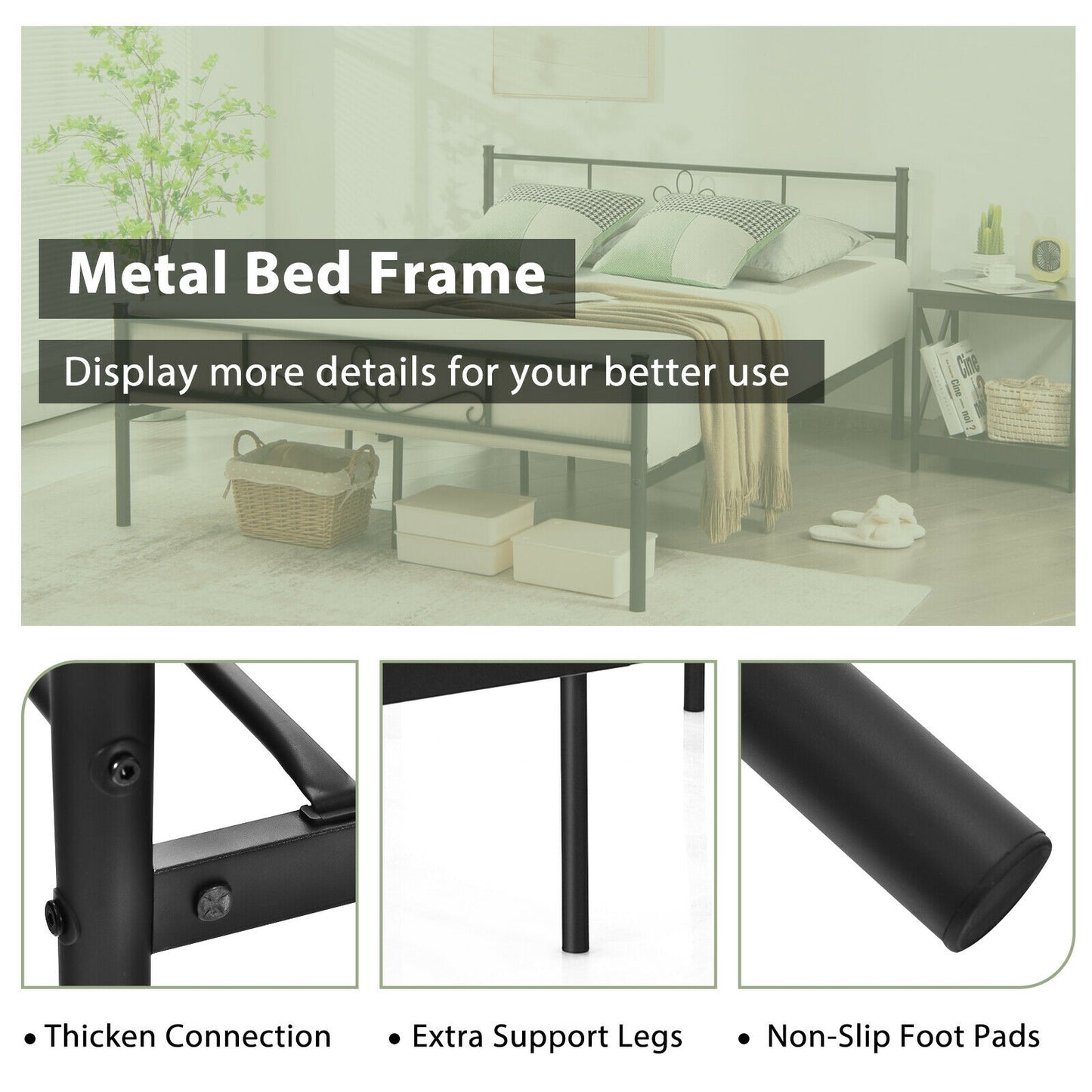 Twin/Full/Queen Size Metal Bed Frame with Headboard and Footboard-Queen Size, Black Simple Bed Frame at Gallery Canada