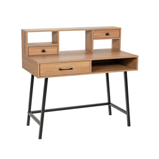 42-Inch Vanity Desk with Tabletop Shelf and 2 Drawers, Natural