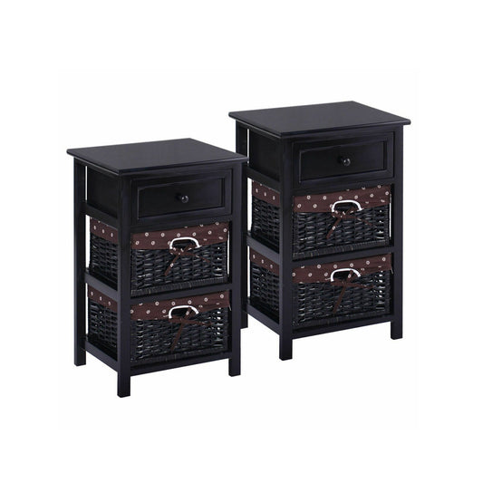3 Tier Set of 2 Wood Nightstand with 1 and 2 Drawer , Black at Gallery Canada