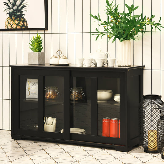 Kitchen Storage Cabinet with Glass Sliding Door, Black Sideboards Cabinets & Buffets Black at Gallery Canada