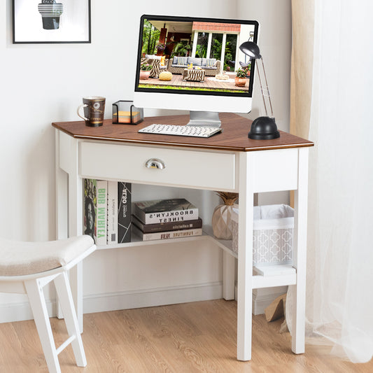 Corner Wooden Laptop Computer Desk, Natural Corner Desks Natural at Gallery Canada