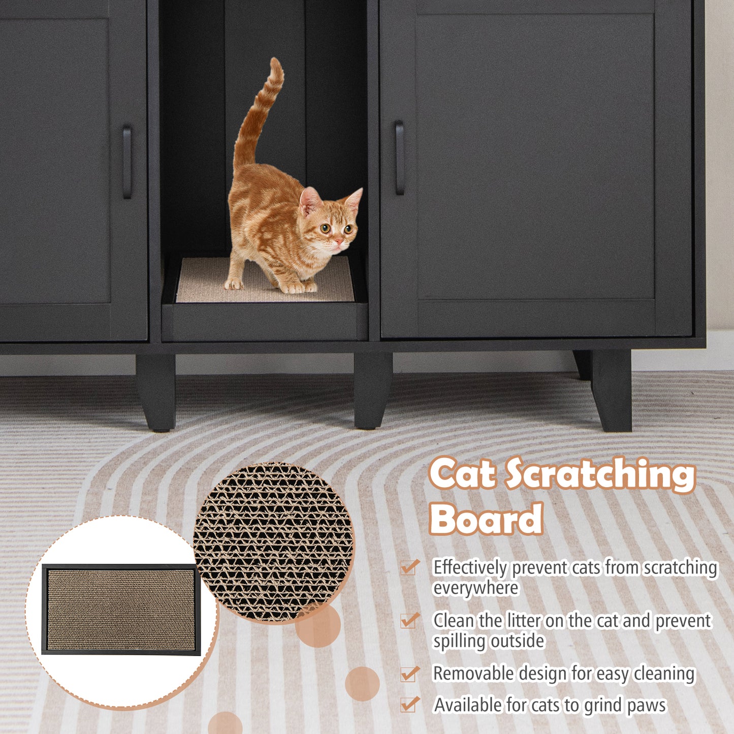 2-Door Cat Litter Box Enclosure, Winding Entry, Scratching Board, Black Cat Houses at Gallery Canada