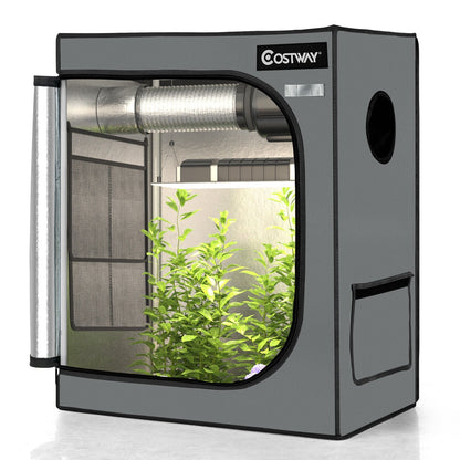 30 × 18 × 36 Inch Mylar Hydroponic Grow Tent with Observation Window and Floor Tray, Gray