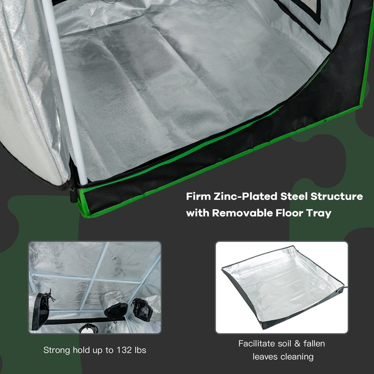32 x 32 x 63 Inch Mylar Hydroponic Grow Tent with Observation Window and Floor Tray, Black
