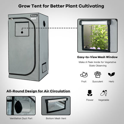32 x 32 x 63 Inch Mylar Hydroponic Grow Tent with Observation Window and Floor Tray, Gray