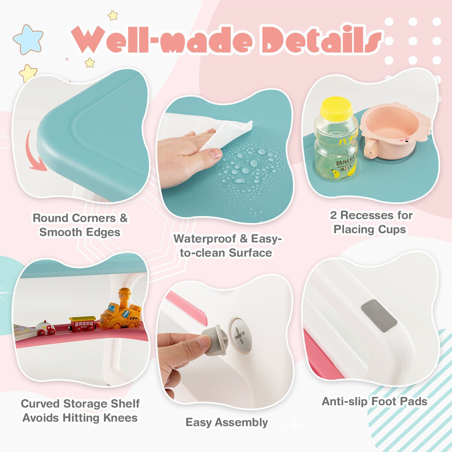 Kids Table and Chair Set with Building Blocks, Pink & Blue Kids Table & Chair Sets at Gallery Canada