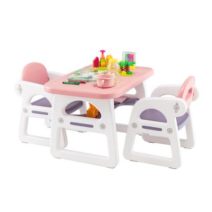 Kids Table and Chair Set with Building Blocks, Pink & Purple