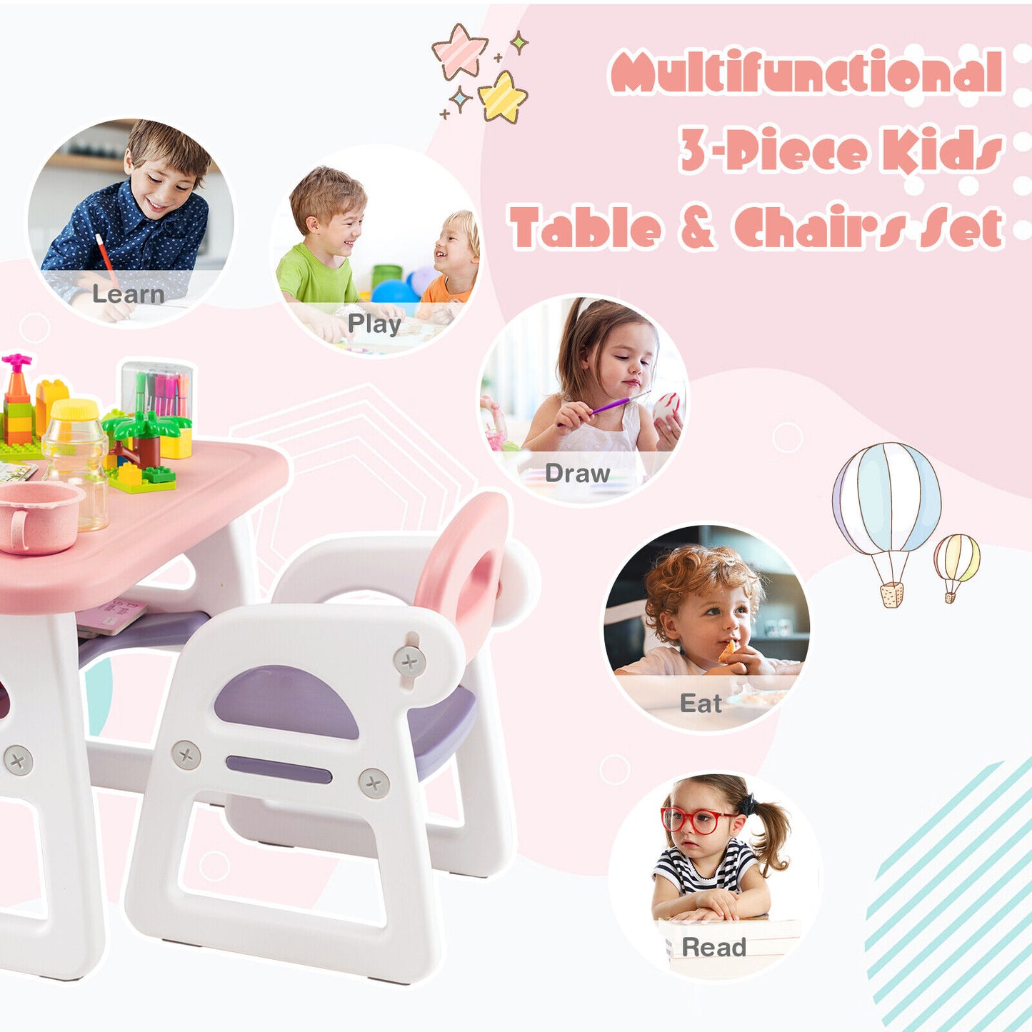 Kids Table and Chair Set with Building Blocks, Pink & Purple Kids Table & Chair Sets at Gallery Canada