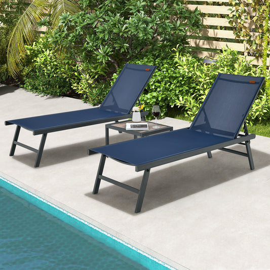 3 Piece Patio Chaise Lounge Chair And Table Set, Navy Outdoor Chaise Lounges Navy at Gallery Canada