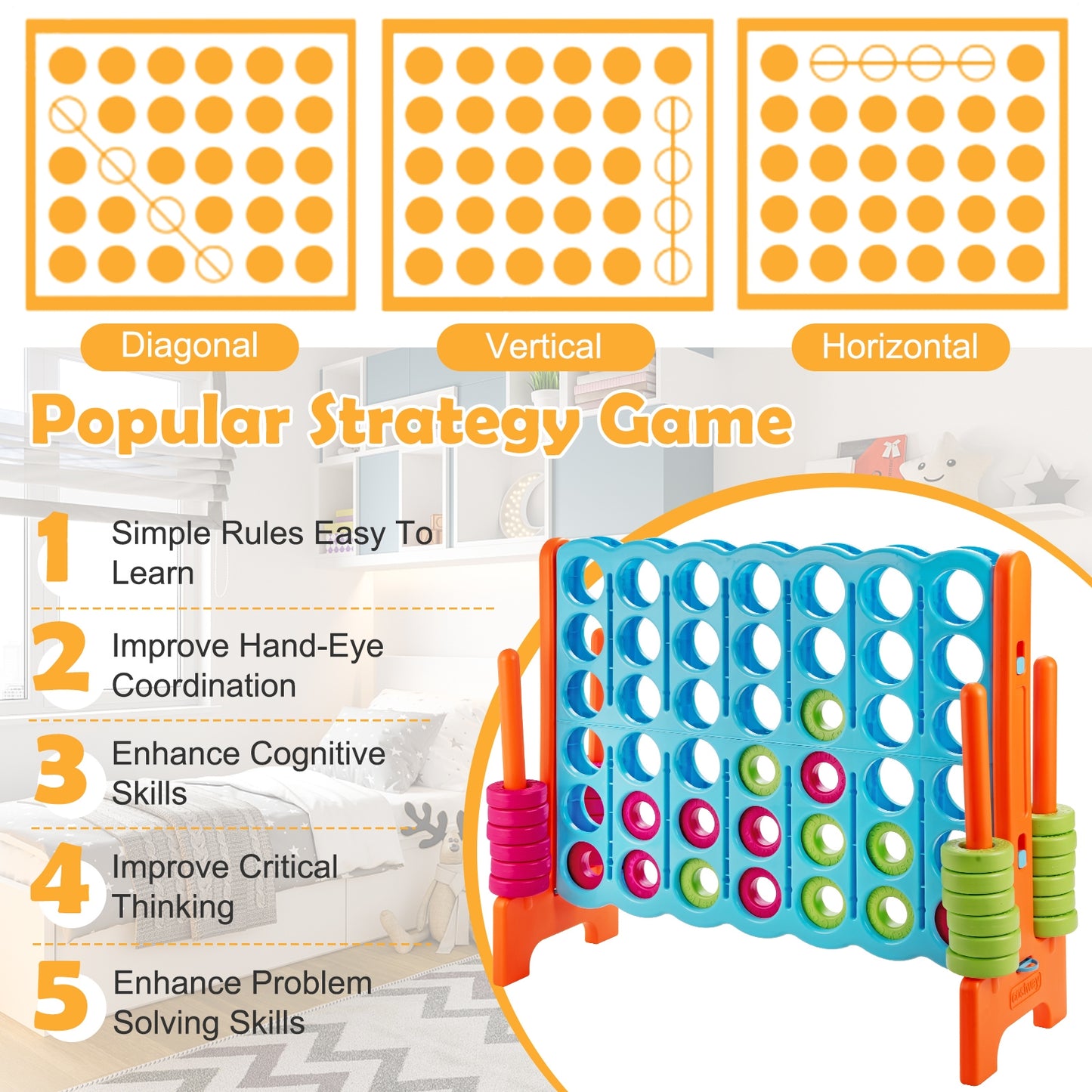 Giant Jumbo 4 In A Row Game Set, Light Blue
