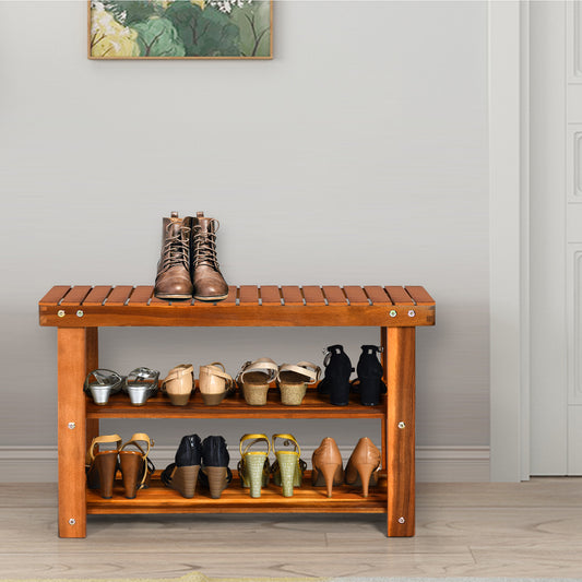 Freestanding Wood Bench, 3-Tier Storage Shelves, Natural Shoe Racks & Storage Benches Natural at Gallery Canada