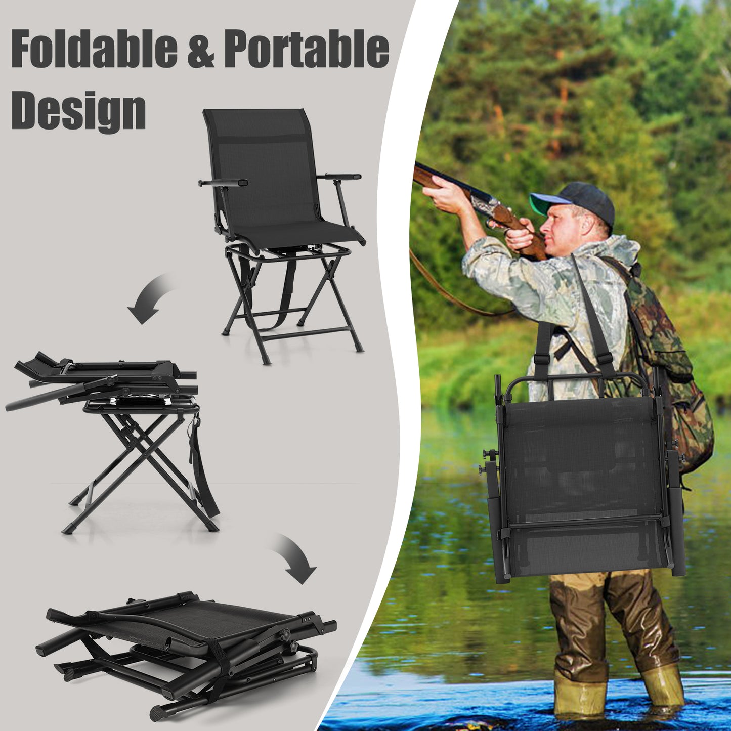 Foldable Swivel Patio Chair, Mesh Back, Black Camping Furniture at Gallery Canada
